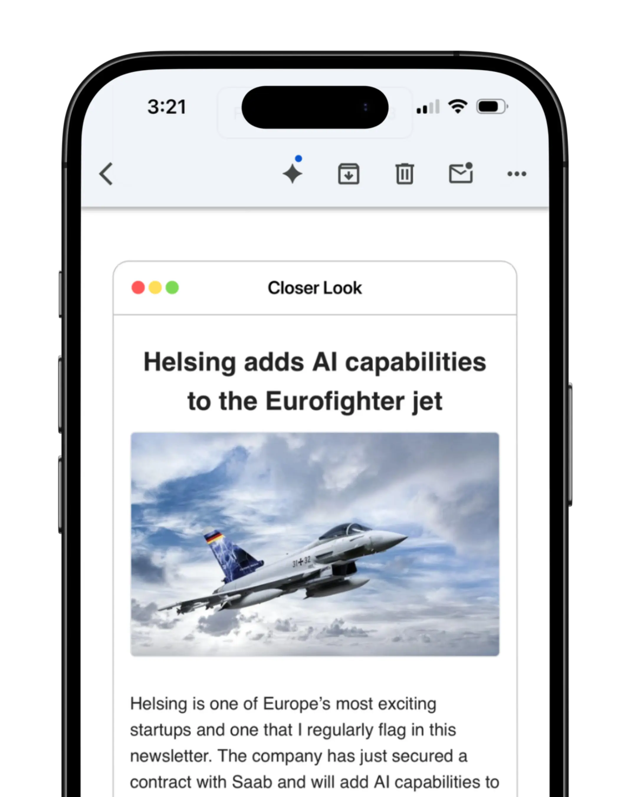 iPhone displaying Loop newsletter headline about AI breakthroughs