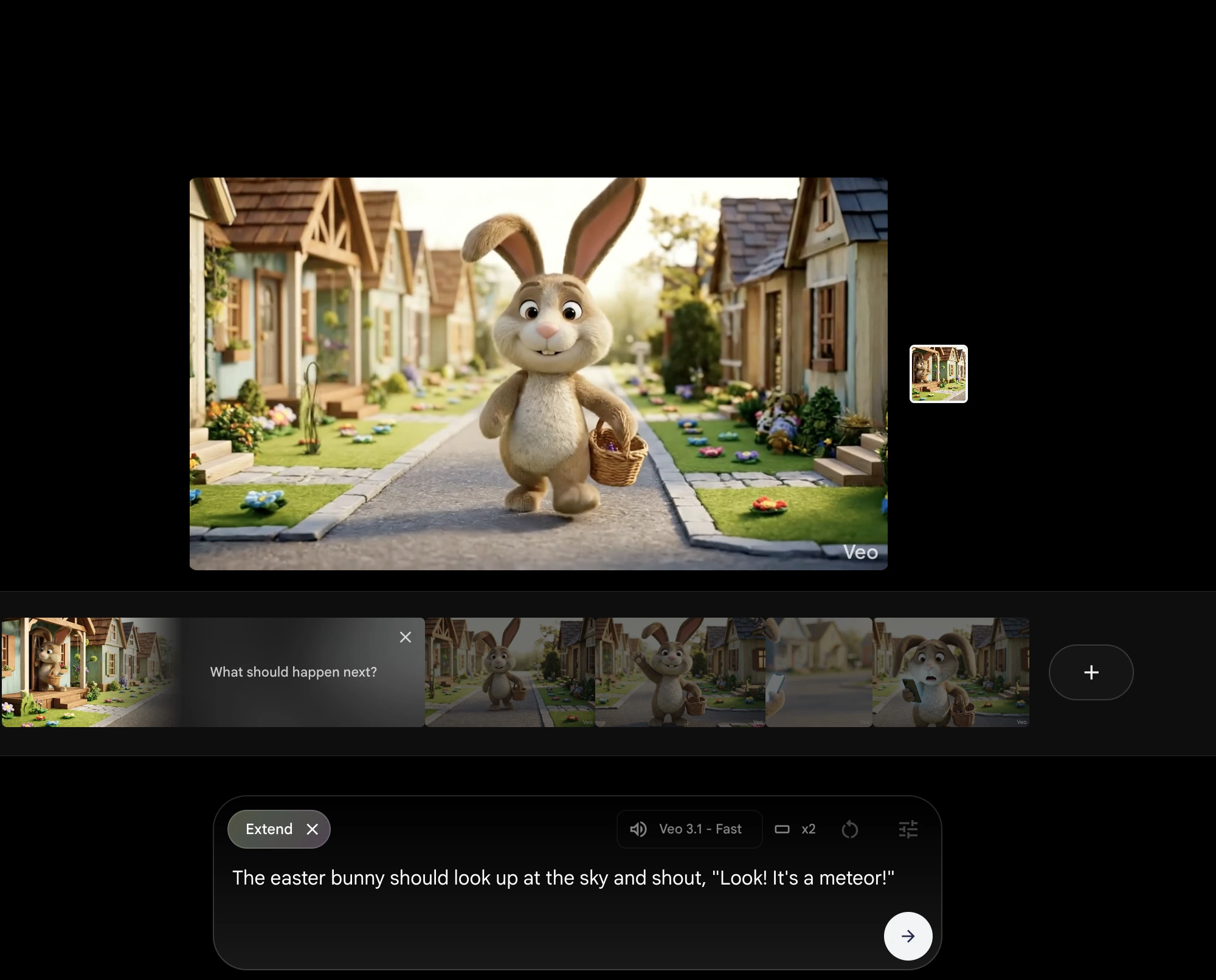 Google Flow's extend feature allowing you to continue from where a previous clip ended