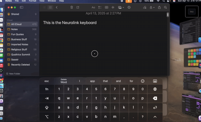 Demo of Neuralink patient typing on a virtual keyboard